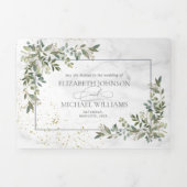 Elegant Eucalyptus Greenery Gold Marble Photo Drieluik Uitnodiging (Cover)