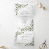 Elegant Eucalyptus Greenery Gold Marble Photo Drieluik Uitnodiging (Binnen)