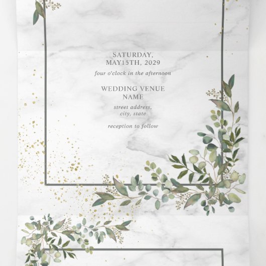 Elegant Eucalyptus Greenery Gold Marble Photo Drieluik Uitnodiging (Binnenkant midden)