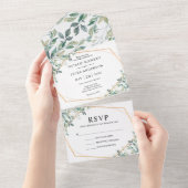 Elegant Eucalyptus Greenery Gold Rustic Wedding All In One Uitnodiging (Afscheurbaar)