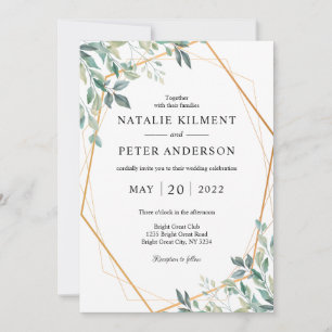 Elegant Eucalyptus Greenery Gold Rustic Wedding Kaart