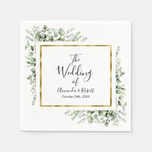 Elegant Eucalyptus Greenery Gold Wedding Napkin Servet