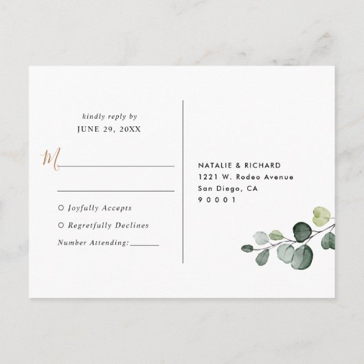 Elegant Eucalyptus Greenery Gold Wedding Rsvp Briefkaart (Achterkant)