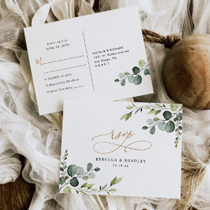 Elegant Eucalyptus Greenery Gold Wedding Rsvp Briefkaart