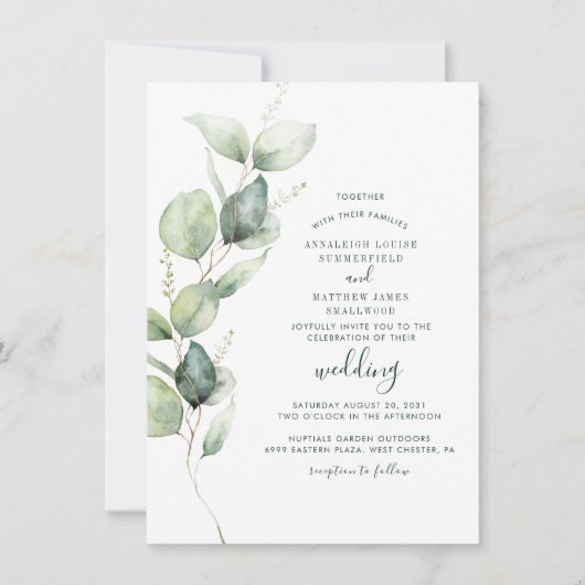 Elegant Eucalyptus Greenery Modern Wedding Kaart (Voorkant)