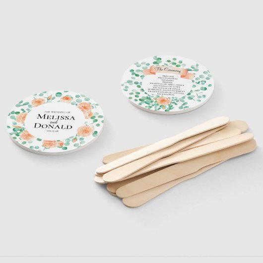 Elegant Eucalyptus Greenery Peach Floral Programme Handwaaier (Niet-gemonteerd)