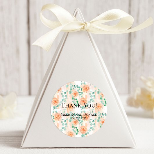 Elegant Eucalyptus Greenery Peach Floral Ronde Sticker