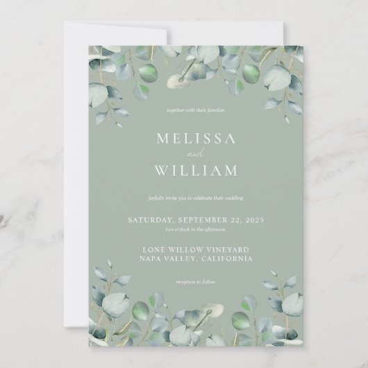 Elegant Eucalyptus Greenery Sage Green Wedding Kaart (Voorkant)