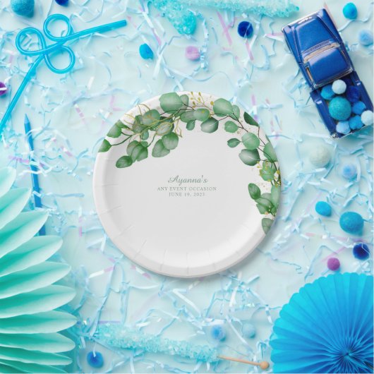 Elegant Eucalyptus Greenery Sage Papieren Bordje (Feest)