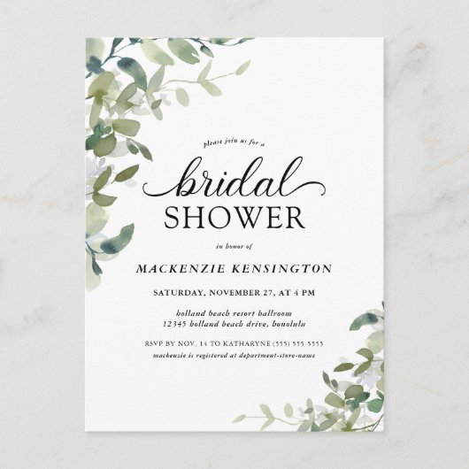 Elegant Eucalyptus Greenery Vrijgezellenfeest Uitnodiging Briefkaart (Voorkant)