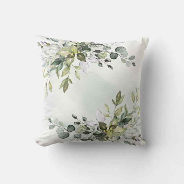Elegant Eucalyptus Greenery Waterverf Kussen (Voorkant)