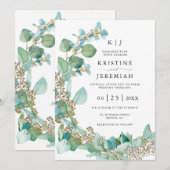 Elegant Eucalyptus Greenery Waterverf Wedding Kaart (Voorkant / Achterkant)