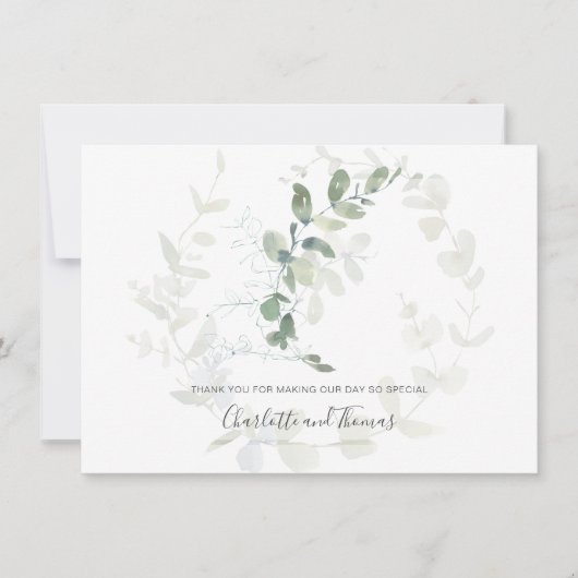 Elegant Eucalyptus Greenery Wedding Bedankt (Voorkant)