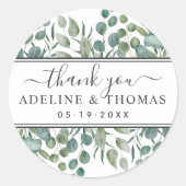 Elegant Eucalyptus Greenery Wedding Bedankt Ronde Sticker (Voorkant)
