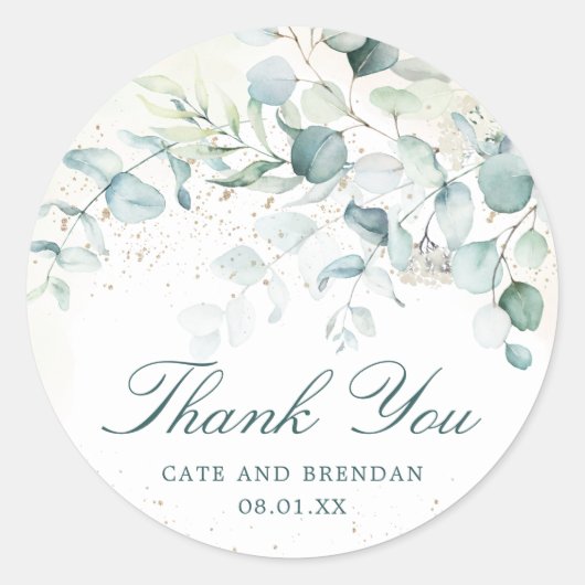 Elegant Eucalyptus Greenery Wedding Bedankt Ronde Sticker (Voorkant)