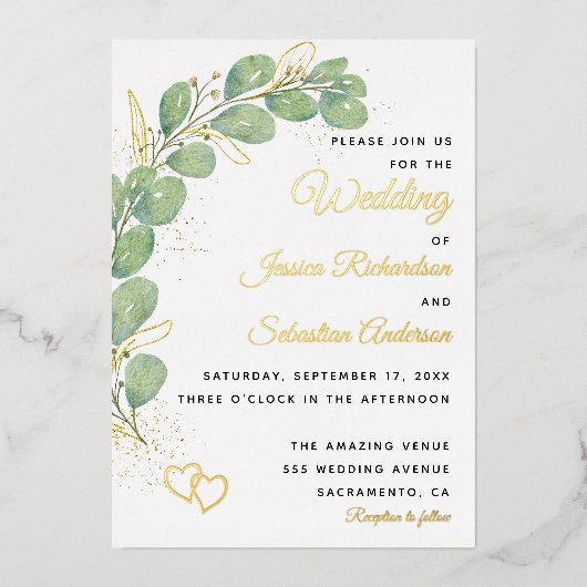 Elegant Eucalyptus Greenery Wedding Folie Uitnodiging (Voorkant)