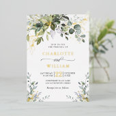 Elegant Eucalyptus Greenery Wedding Gold Folie Uitnodiging (Staand Voorkant)
