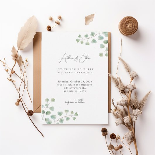 Elegant Eucalyptus Greenery Wedding Invitation