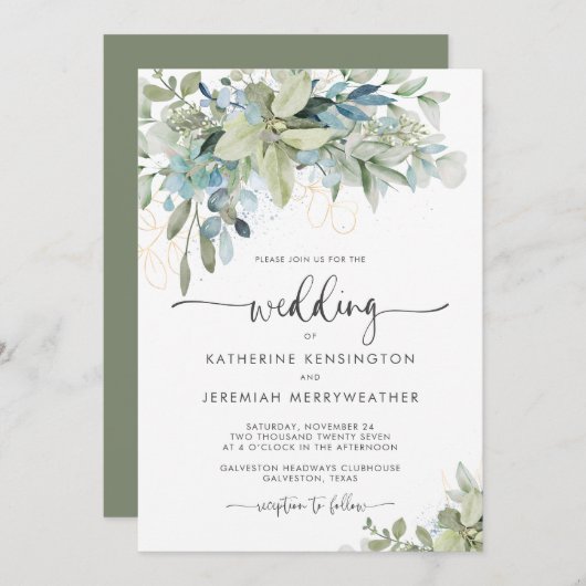 Elegant Eucalyptus Greenery Wedding Kaart (Voorkant / Achterkant)
