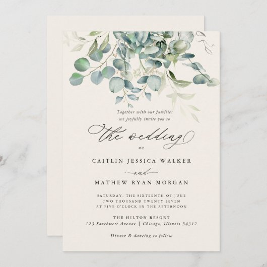 Elegant Eucalyptus Greenery Wedding Kaart (Voorkant / Achterkant)