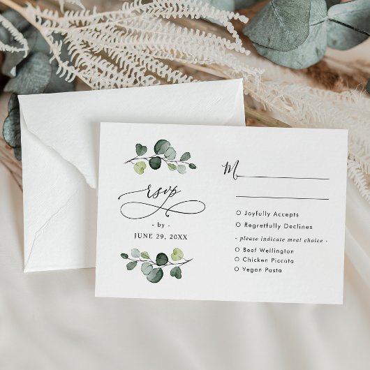 Elegant Eucalyptus Greenery Wedding Meal Options RSVP Kaartje