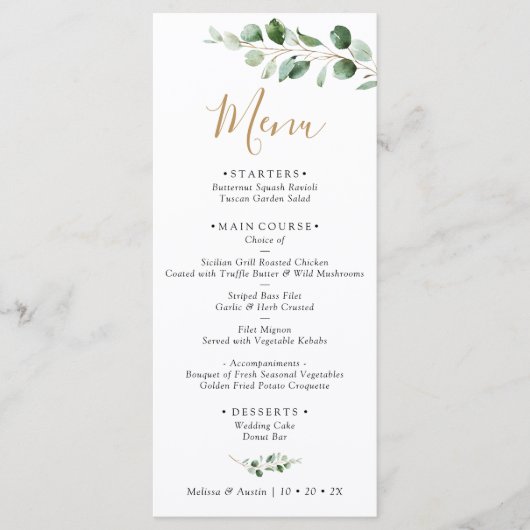 Elegant Eucalyptus Greenery Wedding Menu (Voorkant)