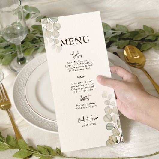Elegant Eucalyptus Greenery Wedding Menu
