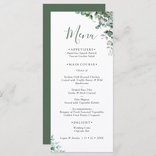Elegant Eucalyptus Greenery Wedding Menu (Devant / Derrière)