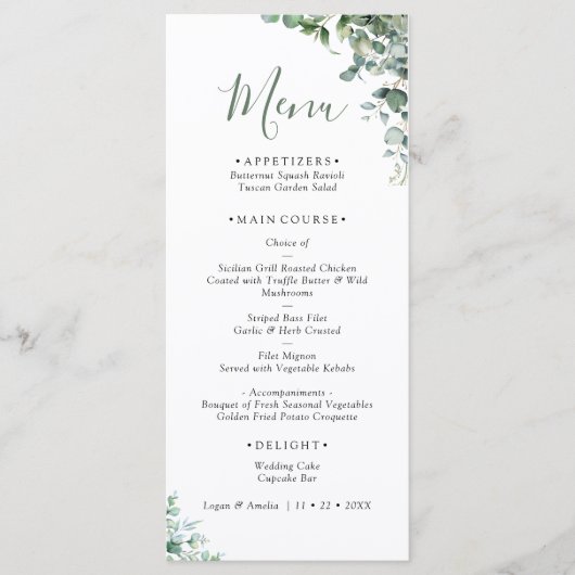Elegant Eucalyptus Greenery Wedding Menu (Devant)