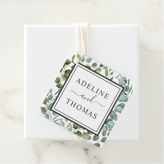 Elegant Eucalyptus Greenery Wedding Monogram Bedankjes Labels (In situ)