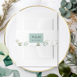 Elegant Eucalyptus Greenery Wedding Monogram Uitnodigingen Wikkel