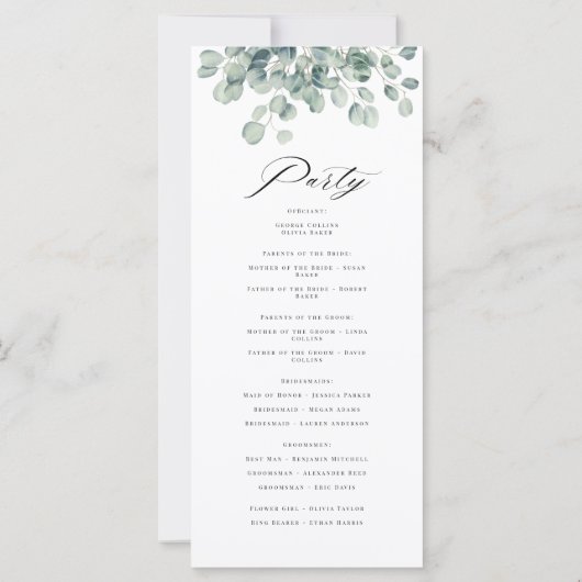 Elegant Eucalyptus Greenery Wedding Programme (Achterkant)