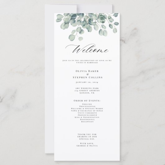 Elegant Eucalyptus Greenery Wedding Programme (Voorkant)