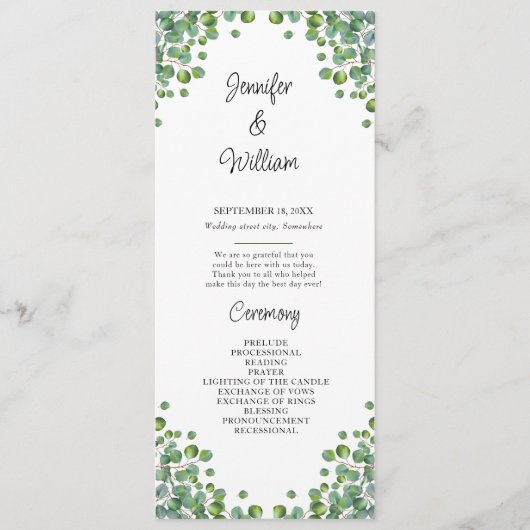 Elegant Eucalyptus Greenery Wedding Programme Programma (Voorkant)