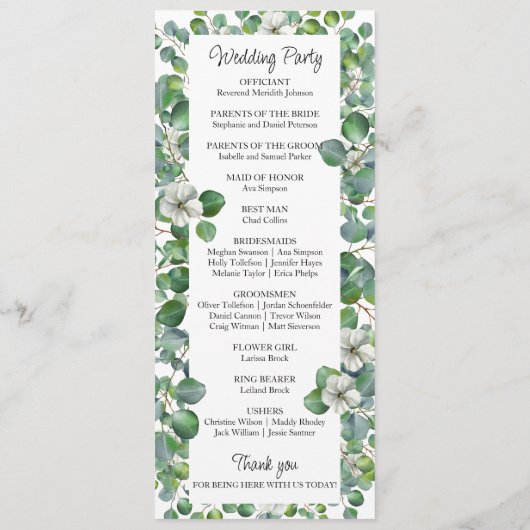 Elegant Eucalyptus Greenery Wedding Programme Programma (Achterkant)