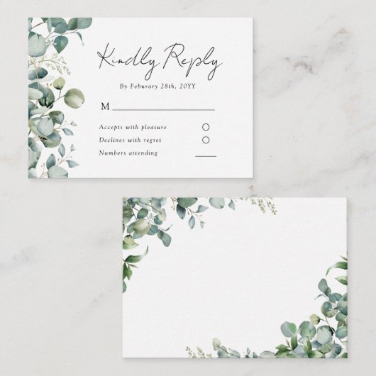 Elegant Eucalyptus Greenery Wedding RSVP Informatiekaartje (Voorkant / Achterkant)