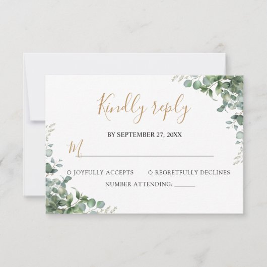 Elegant  Eucalyptus Greenery Wedding RSVP Kaartje (Voorkant)