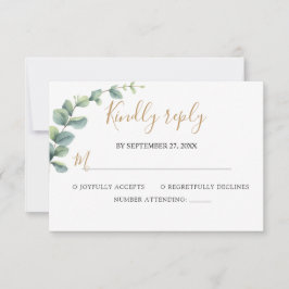 Elegant  Eucalyptus Greenery Wedding RSVP Kaartje