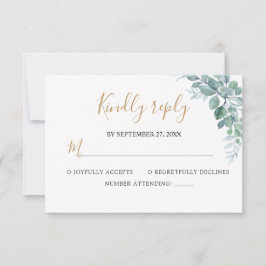 Elegant  Eucalyptus Greenery Wedding RSVP Kaartje