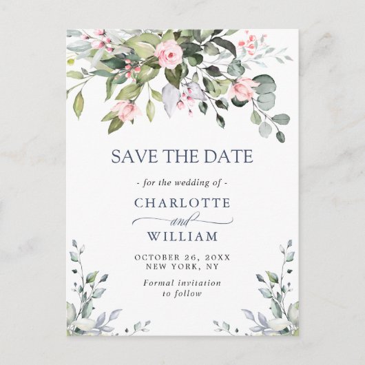 Elegant Eucalyptus Greenery Wedding Save the Date Briefkaart (Voorkant)