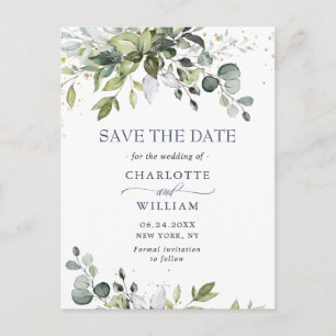 Elegant Eucalyptus Greenery Wedding Save the Date Briefkaart
