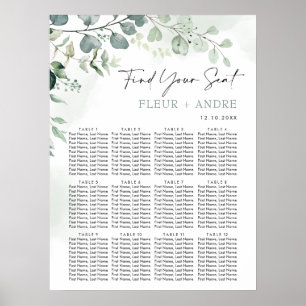 Elegant Eucalyptus Greenery Wedding Seding Chart Poster