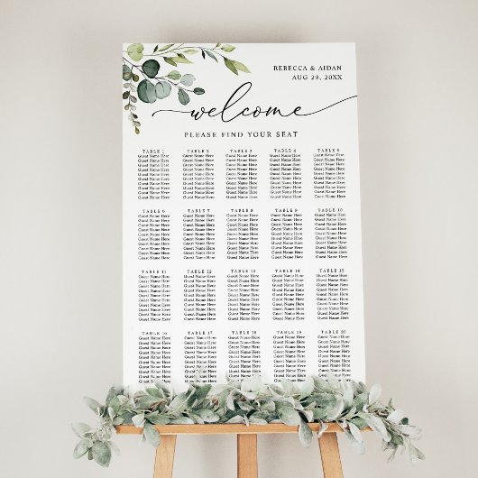 Elegant Eucalyptus Greenery Wedding Seding Chart Poster