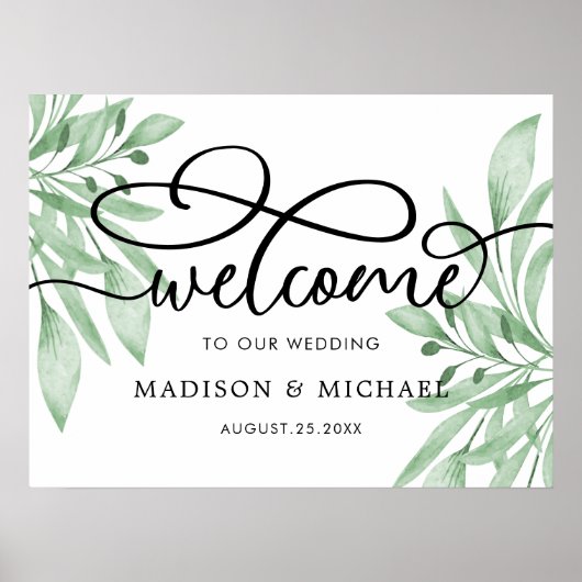 Elegant Eucalyptus Greenery Wedding Welcome Sign Poster (Voorkant)