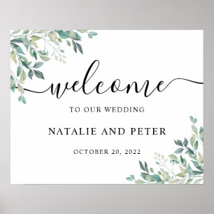 Elegant Eucalyptus Greenery Wedding Welcome Sign Poster
