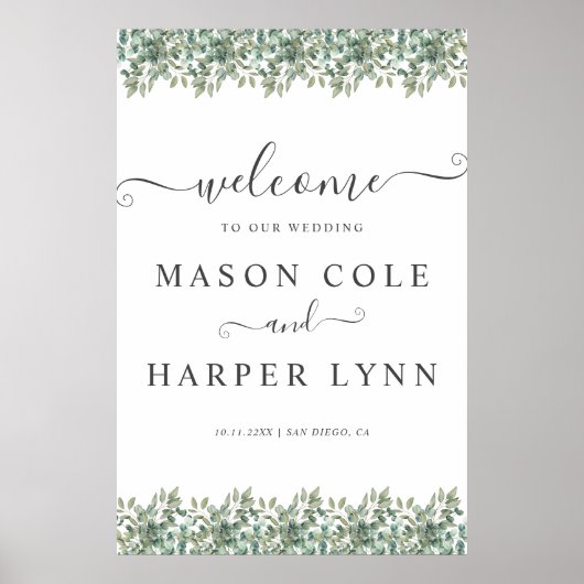 Elegant Eucalyptus Greenery Wedding Welcome sign Poster (Voorkant)