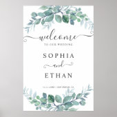 Elegant  Eucalyptus Greenery Wedding Welcome Sign Poster (Voorkant)