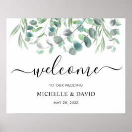 Elegant Eucalyptus Greenery Wedding Welcome Sign Poster