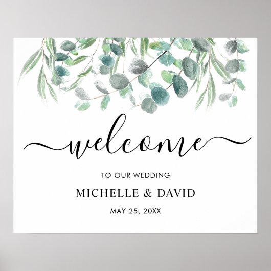 Elegant Eucalyptus Greenery Wedding Welcome Sign Poster (Voorkant)