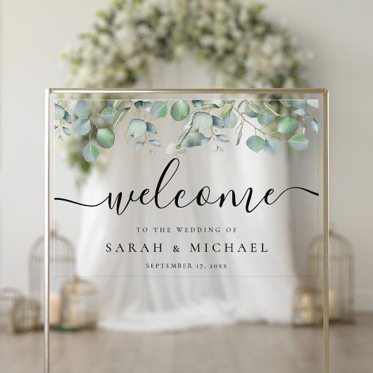 Elegant Eucalyptus Greenery Wedding Welkom Acryl Bord